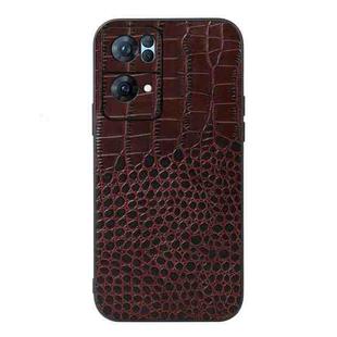 For OPPO Reno7 Pro Crocodile Texture Genuine Leather Phone Case(Coffee)