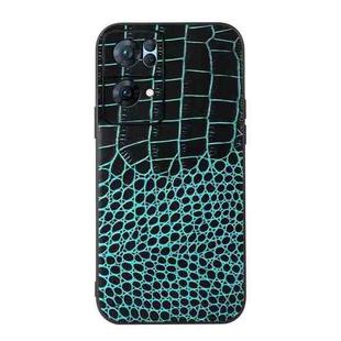 For OPPO Reno7 Pro Crocodile Texture Genuine Leather Phone Case(Cyan Blue)