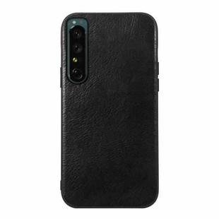 For Sony Xperia 1 IV Genuine Leather Double Color Crazy Horse Phone Case(Black)