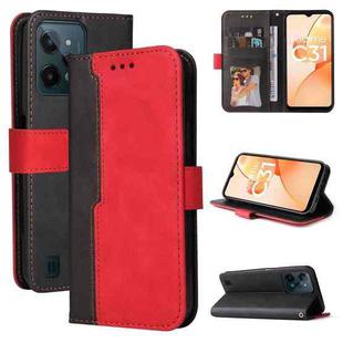 For OPPO Realme C31 4G Stitching-Color Flip Leather Phone Case(Red)