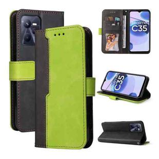 For OPPO Realme C35 Stitching-Color Flip Leather Phone Case(Green)