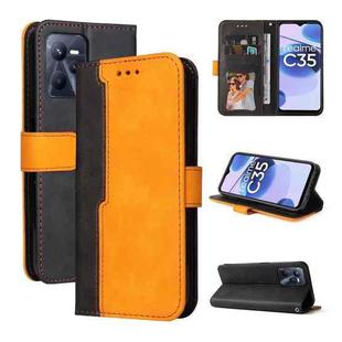 For OPPO Realme C35 Stitching-Color Flip Leather Phone Case(Orange)