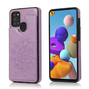 For Samsung Galaxy A21s Double Buckle Mandala PU+TPU Phone Case(Purple)