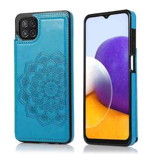 For Samsung Galaxy A22 Double Buckle Mandala PU+TPU Phone Case(Blue)