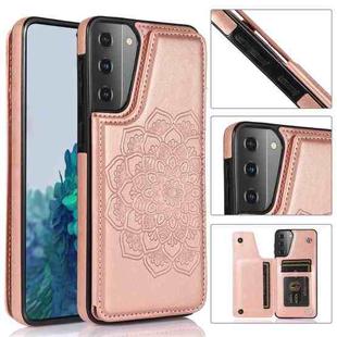 For Samsung Galaxy S21+ 5G Double Buckle Mandala PU+TPU Phone Case(Rose Gold)