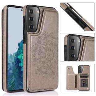 For Samsung Galaxy S21+ 5G Double Buckle Mandala PU+TPU Phone Case(Grey)