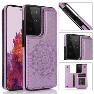 For Samsung Galaxy S21 Ultra 5G Double Buckle Mandala PU+TPU Phone Case(Purple)