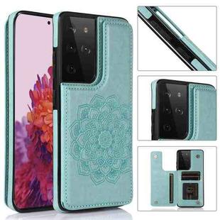 For Samsung Galaxy S21 Ultra 5G Double Buckle Mandala PU+TPU Phone Case(Green)