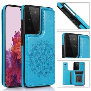 For Samsung Galaxy S21 Ultra 5G Double Buckle Mandala PU+TPU Phone Case(Blue)