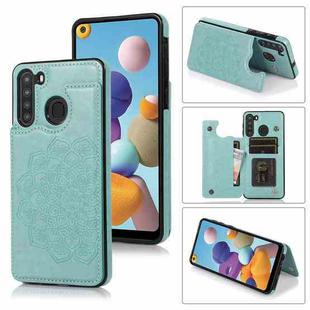 For Samsung Galaxy A21 Double Buckle Mandala PU+TPU Phone Case(Green)