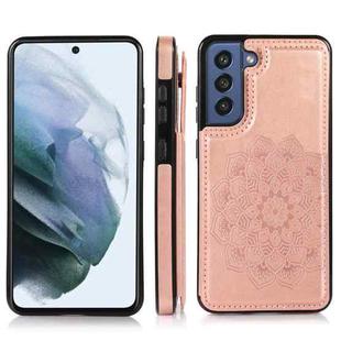 For Samsung Galaxy S21 FE 5G Double Buckle Mandala PU+TPU Phone Case(Rose Gold)