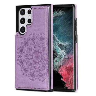 For Samsung Galaxy S22 Ultra 5G Double Buckle Mandala PU+TPU Phone Case(Purple)