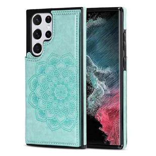 For Samsung Galaxy S22 Ultra 5G Double Buckle Mandala PU+TPU Phone Case(Green)