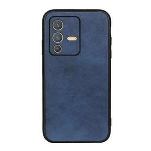For vivo S12 5G / V23 5G Accurate Hole Two-color Calf Texture PU Phone Case(Blue)