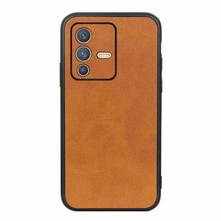 For vivo S12 5G / V23 5G Accurate Hole Two-color Calf Texture PU Phone Case(Brown)