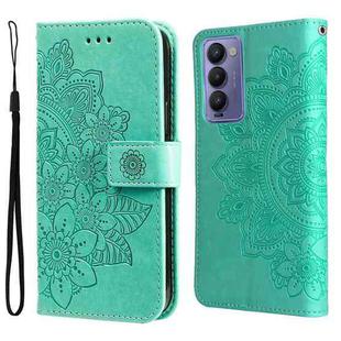 For Tecno Camon 18/18P 7-petal Flowers Embossed Flip Leather Phone Case(Green)