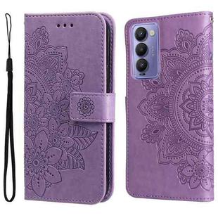 For Tecno Camon 18/18P 7-petal Flowers Embossed Flip Leather Phone Case(Light Purple)