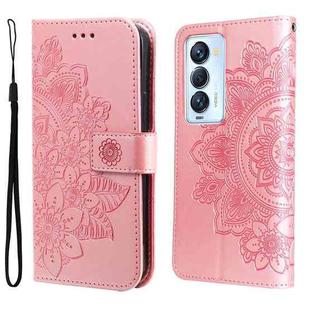 For Tecno Camon 18 Premier 7-petal Flowers Embossed Flip Leather Phone Case(Rose Gold)