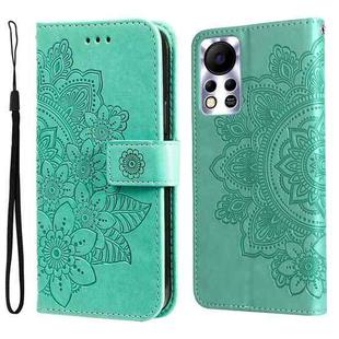 For Infinix Hot 11S NFC 7-petal Flowers Embossed Flip Leather Phone Case(Green)