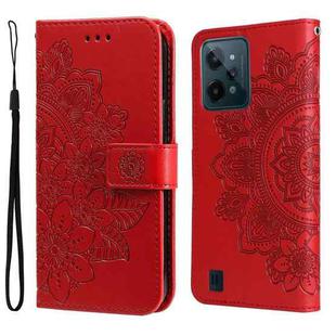 For OPPO Realme C31 4G 7-petal Flowers Embossed Flip Leather Phone Case(Red)