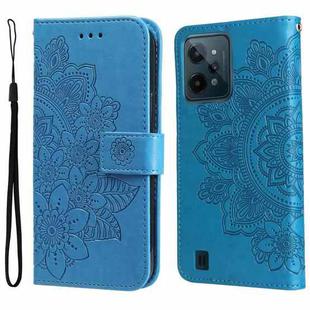 For OPPO Realme C31 4G 7-petal Flowers Embossed Flip Leather Phone Case(Blue)
