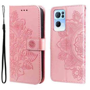 For OPPO Reno7 Pro 5G 7-petal Flowers Embossed Flip Leather Phone Case(Rose Gold)