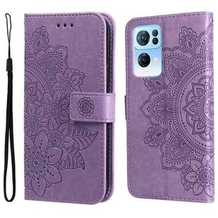 For OPPO Reno7 Pro 5G 7-petal Flowers Embossed Flip Leather Phone Case(Light Purple)