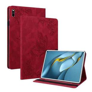 For Huawei MatePad Pro 10.8 2021 Butterfly Flower Embossed Leather Tablet Case(Red)