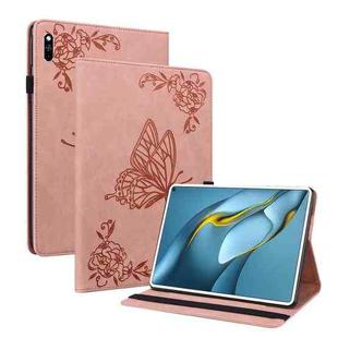 For Huawei MatePad Pro 10.8 2021 Butterfly Flower Embossed Leather Tablet Case(Rose Gold)