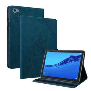 For Huawei MediaPad M5 Lite Butterfly Flower Embossed Leather Tablet Case(Blue)