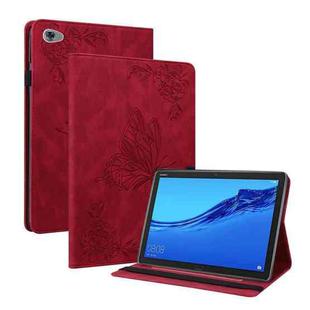 For Huawei MediaPad M5 Lite Butterfly Flower Embossed Leather Tablet Case(Red)
