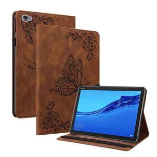 For Huawei MediaPad M5 Lite Butterfly Flower Embossed Leather Tablet Case(Brown)