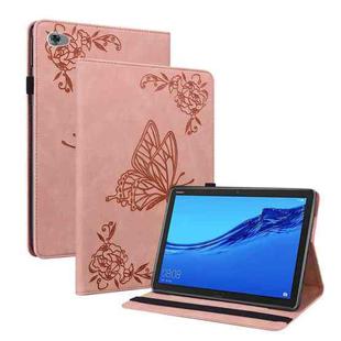 For Huawei MediaPad M5 Lite Butterfly Flower Embossed Leather Tablet Case(Rose Gold)