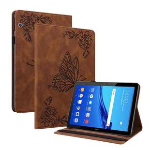 For Huawei MediaPad T5 Butterfly Flower Embossed Leather Tablet Case(Brown)