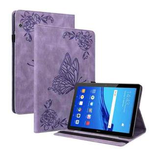 For Huawei MediaPad T5 Butterfly Flower Embossed Leather Tablet Case(Purple)