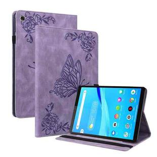 For Lenovo Tab M8 HD / M8 FHD Butterfly Flower Embossed Leather Tablet Case(Purple)