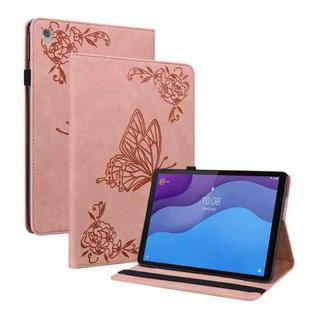 For Lenovo Tab M10 HD 2nd Gen TB-X306X/TB-X306F Butterfly Flower Embossed Leather Tablet Case(Rose Gold)