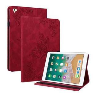 Butterfly Flower Embossed Leather Tablet Case For iPad 9.7 inch 2017 / 2018(Red)