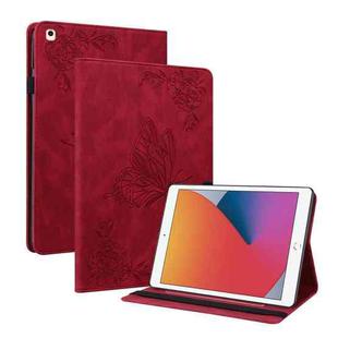 Butterfly Flower Embossed Leather Tablet Case For iPad 10.2 2021&2020&2019 / Air 2019(Red)