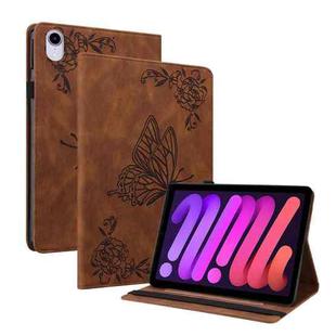 For iPad mini 6 Butterfly Flower Embossed Leather Tablet Case(Brown)