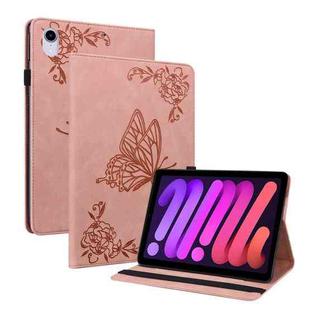 For iPad mini 6 Butterfly Flower Embossed Leather Tablet Case(Rose Gold)