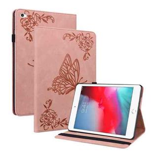 Butterfly Flower Embossed Leather Tablet Case For iPad mini 2019 / 4 / 3 / 2 / 1(Rose Gold)