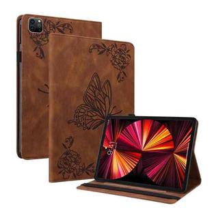 For iPad Pro 11 2022 / 2021 / 2020 / 2018 / Air 2020 10.9 Butterfly Flower Embossed Leather Tablet Case(Brown)