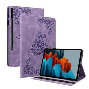 For Samsung Galaxy Tab S7 11 inch T870/SM-T875 Butterfly Flower Embossed Leather Tablet Case(Purple)