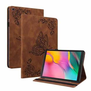 For Samsung Galaxy Tab A 10.1 2019 T510/T515 Butterfly Flower Embossed Leather Tablet Case(Brown)