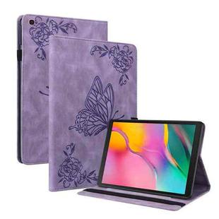 For Samsung Galaxy Tab A 10.1 2019 T510/T515 Butterfly Flower Embossed Leather Tablet Case(Purple)