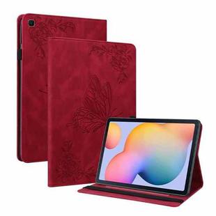 For Samsung Tab S6 Lite SM-P610/SM-P615 Butterfly Flower Embossed Leather Tablet Case(Red)
