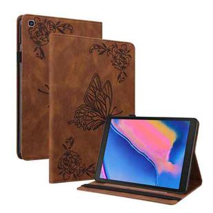 For Samsung Tab A 8.0 2019 T290/T295/T297 Butterfly Flower Embossed Leather Tablet Case(Brown)