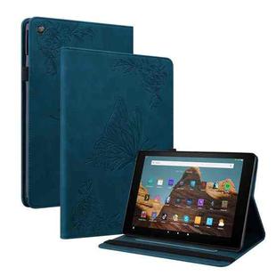 For Amazon Kindle Fire HD 10 2019 / 2017 Butterfly Flower Embossed Leather Tablet Case(Blue)