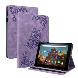 For Amazon Kindle Fire HD 10 2019 / 2017 Butterfly Flower Embossed Leather Tablet Case(Purple)